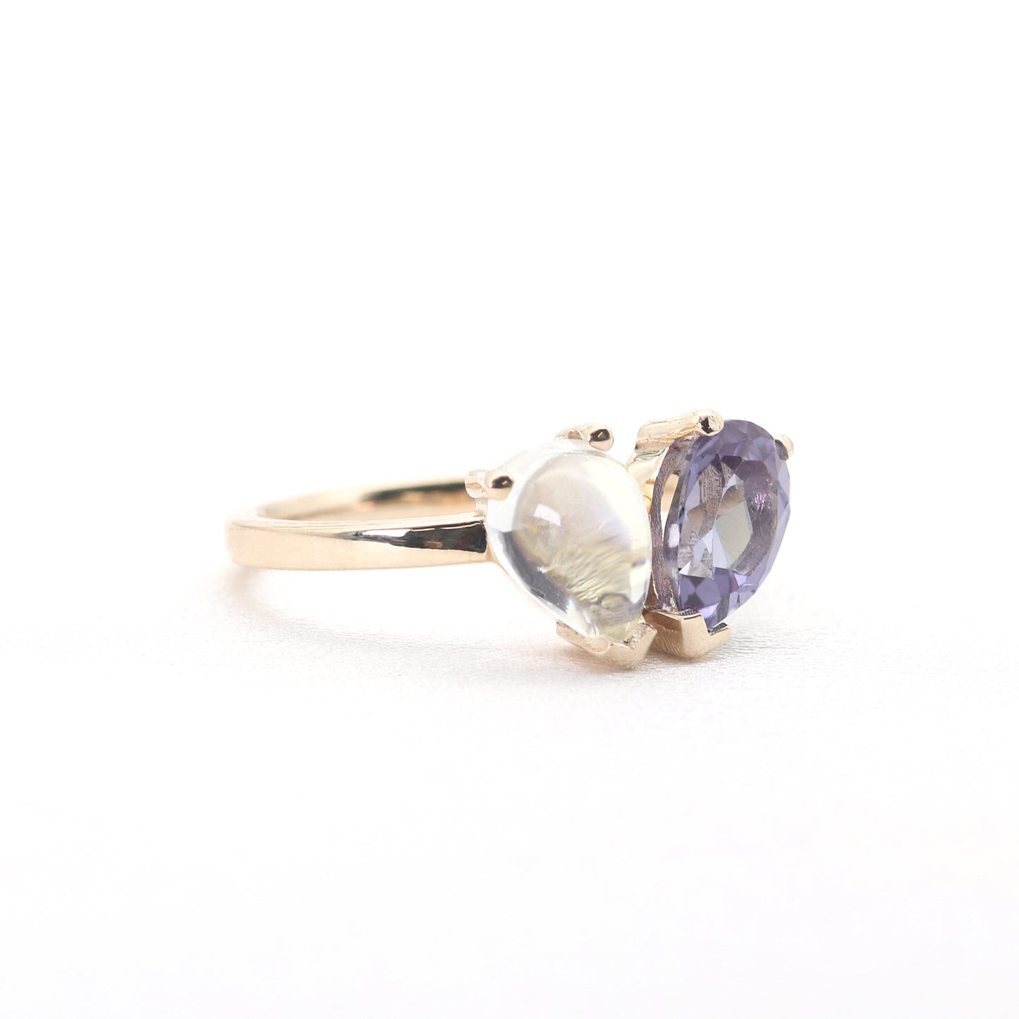14K MOONSTONE AMETHYST TOI ET MOIE RING