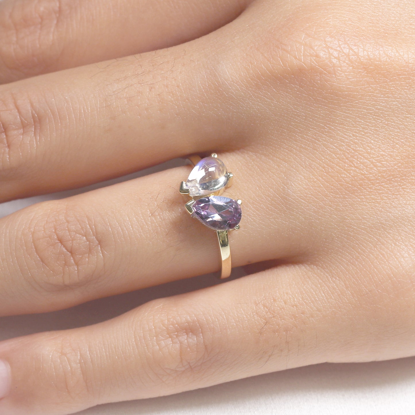 14K MOONSTONE AMETHYST TOI ET MOIE RING