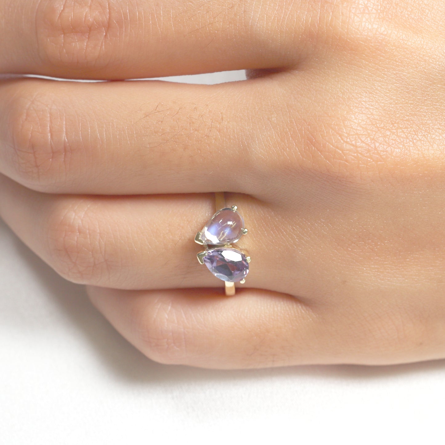 14K MOONSTONE AMETHYST TOI ET MOIE RING