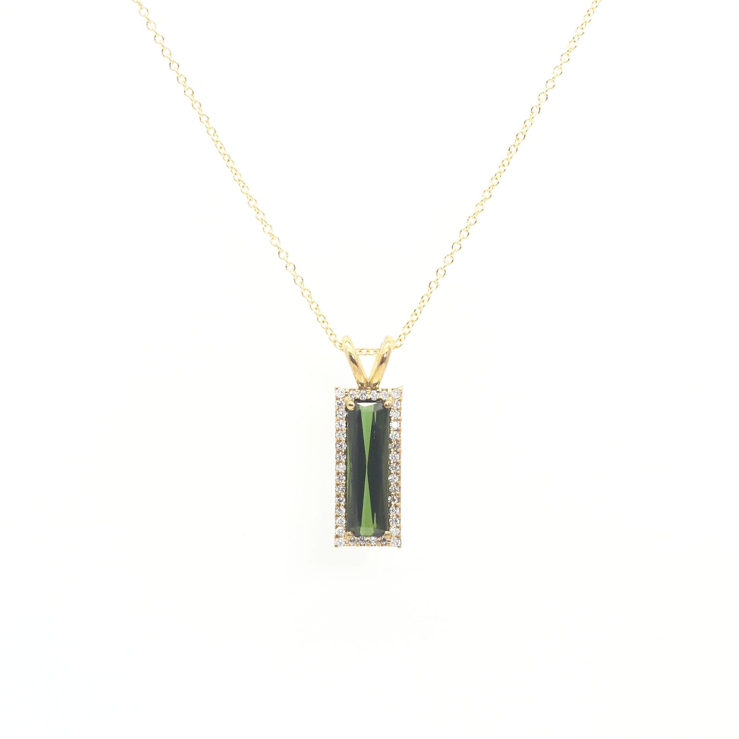 14K TOURMALINE DIAMOND HALO NECKLACE (CHOOSE YOUR STONE)