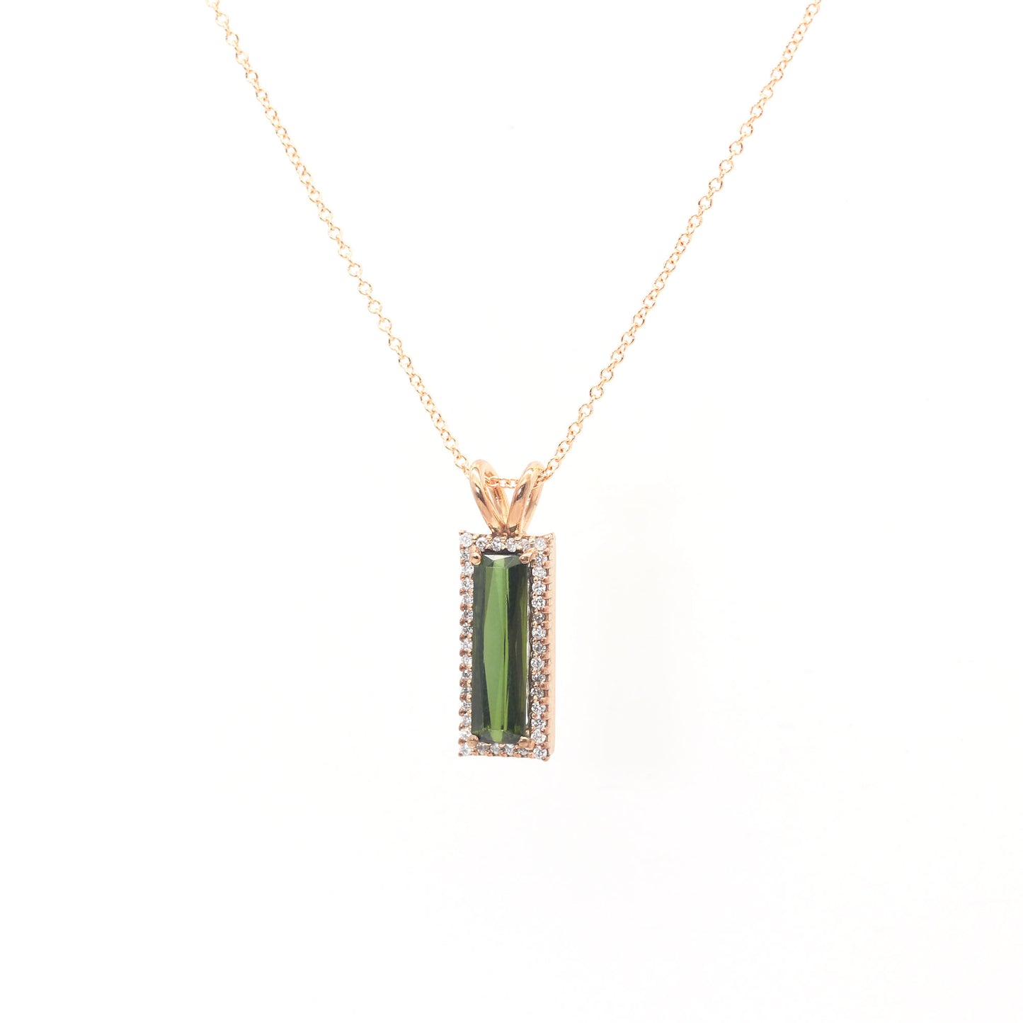14K TOURMALINE DIAMOND HALO NECKLACE (CHOOSE YOUR STONE)