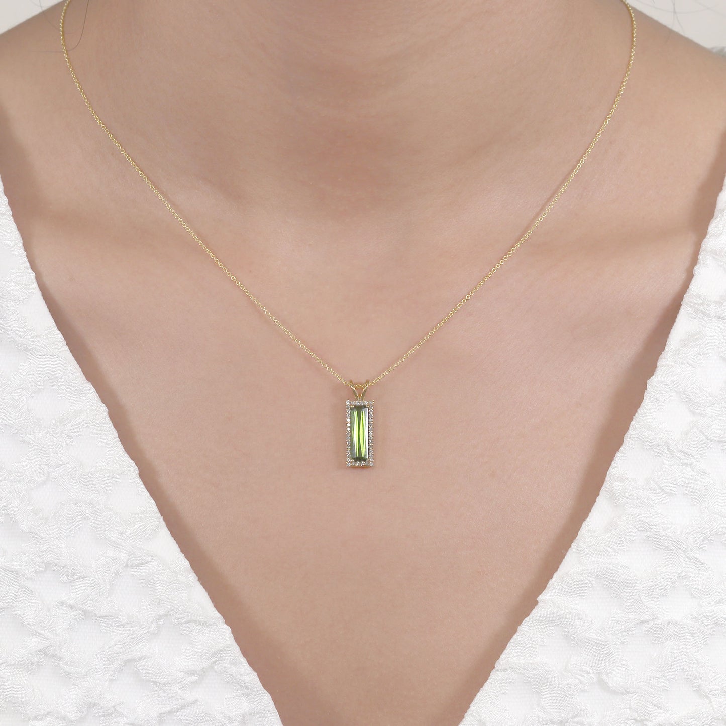 14K TOURMALINE DIAMOND HALO NECKLACE (CHOOSE YOUR STONE)