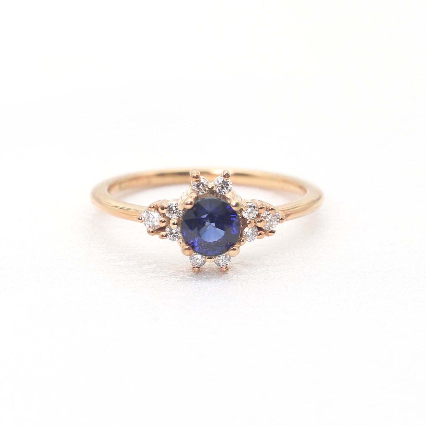 14K SAPPHIRE DIAMOND CLUSTER RING