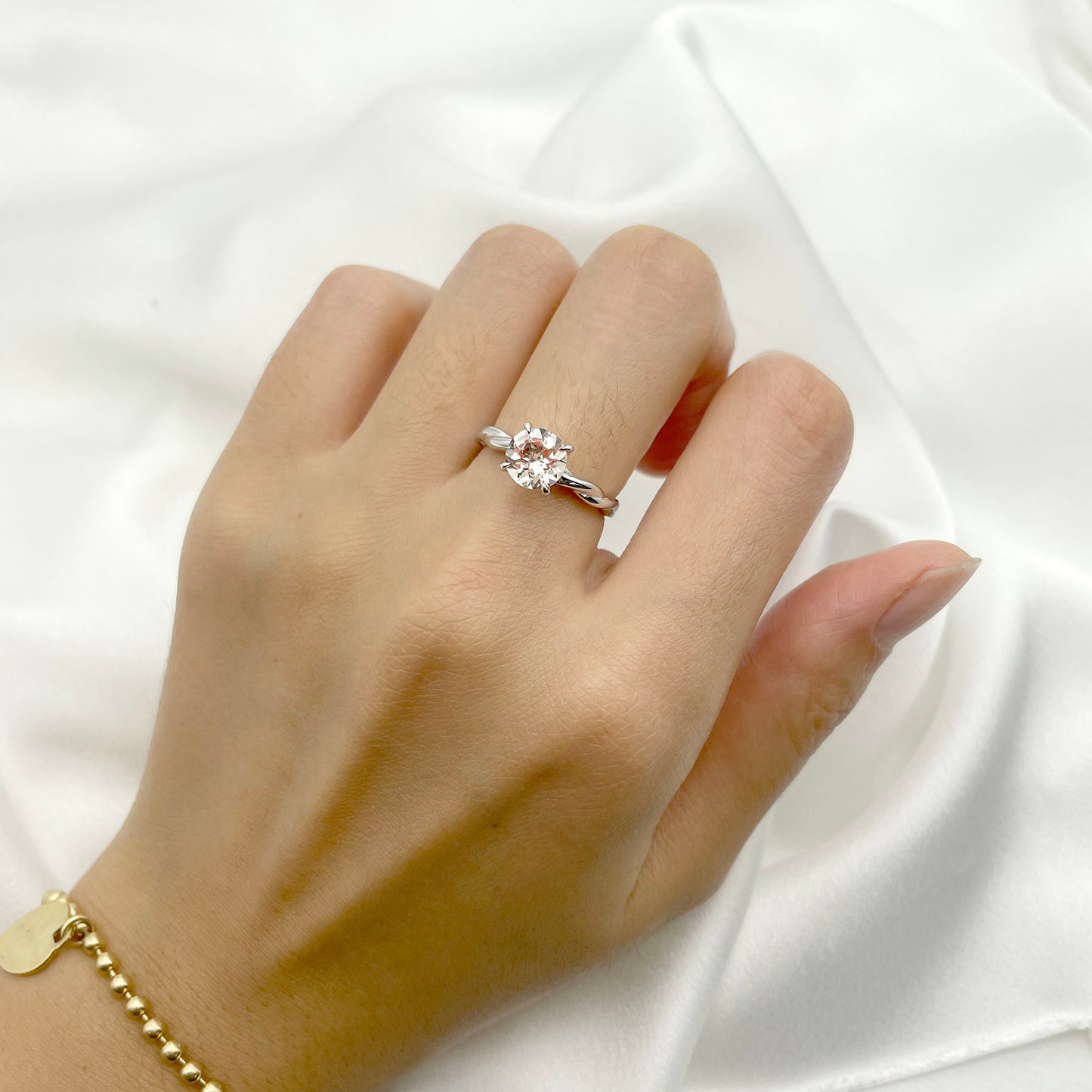 14K MORGANITE TWIST SOLITAIRE RING
