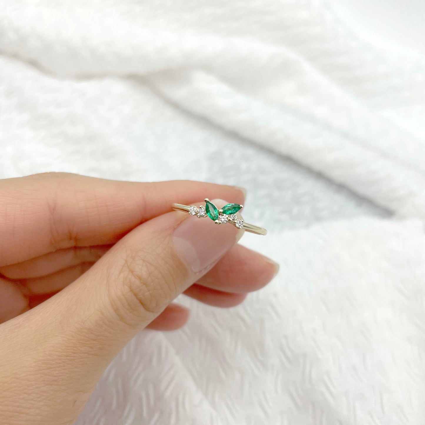 14K 2 MARQUISE EMERALD DIAMOND CLUSTER BAND
