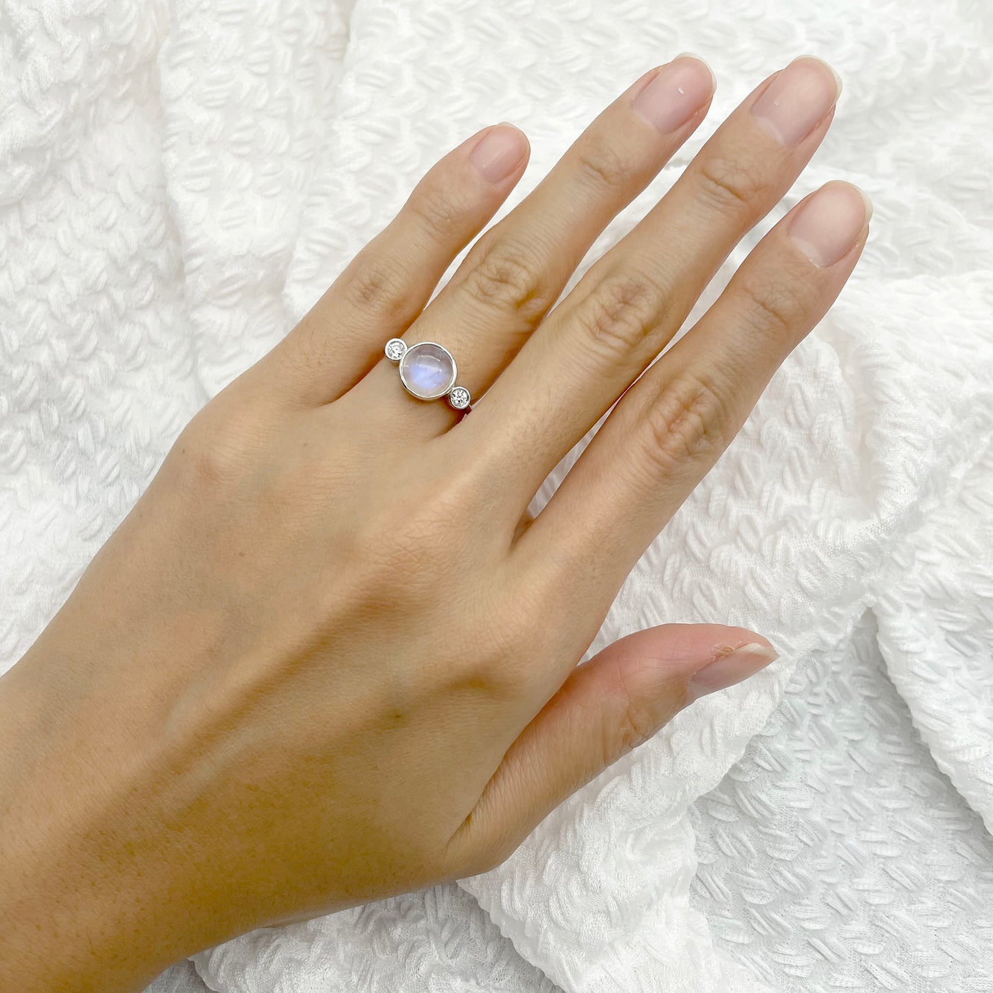 14K MOONSTONE DIAMOND BEZEL RING