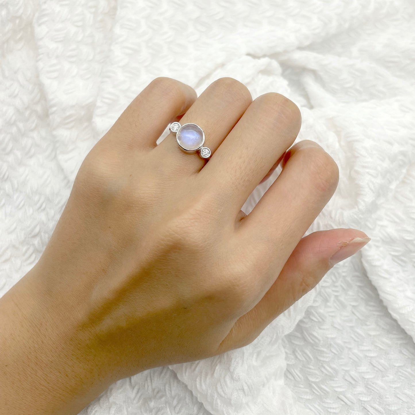 14K MOONSTONE DIAMOND BEZEL RING