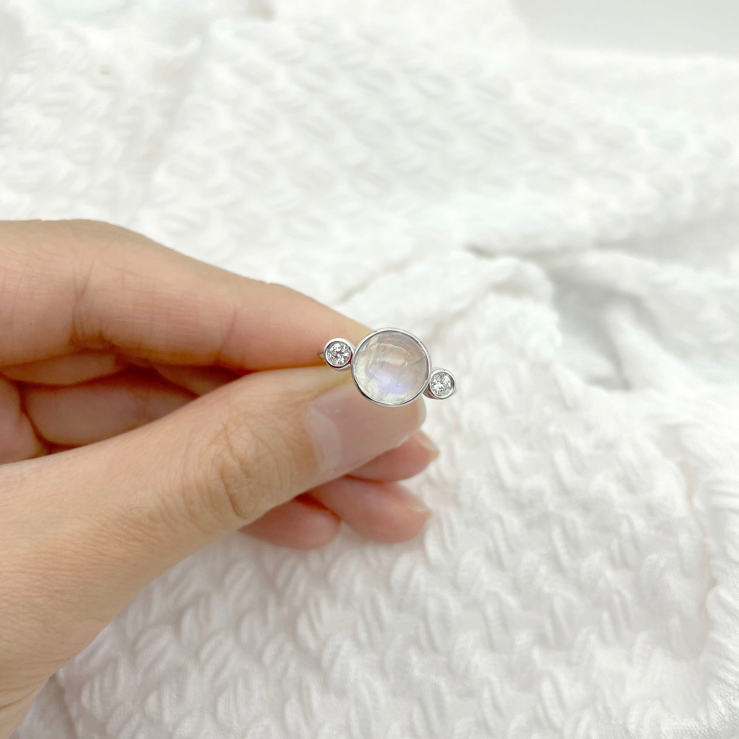 14K MOONSTONE DIAMOND BEZEL RING