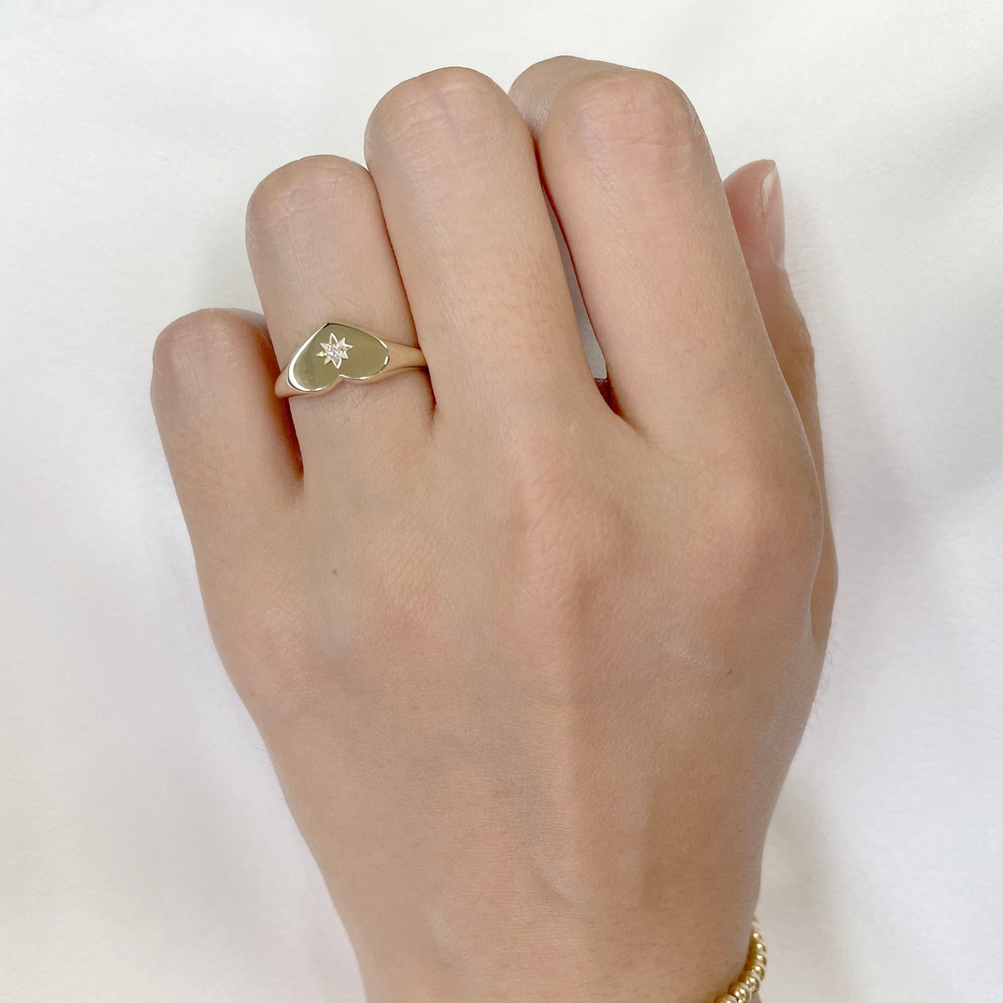 14K FLAME DIAMOND HEART SIGNET BAND