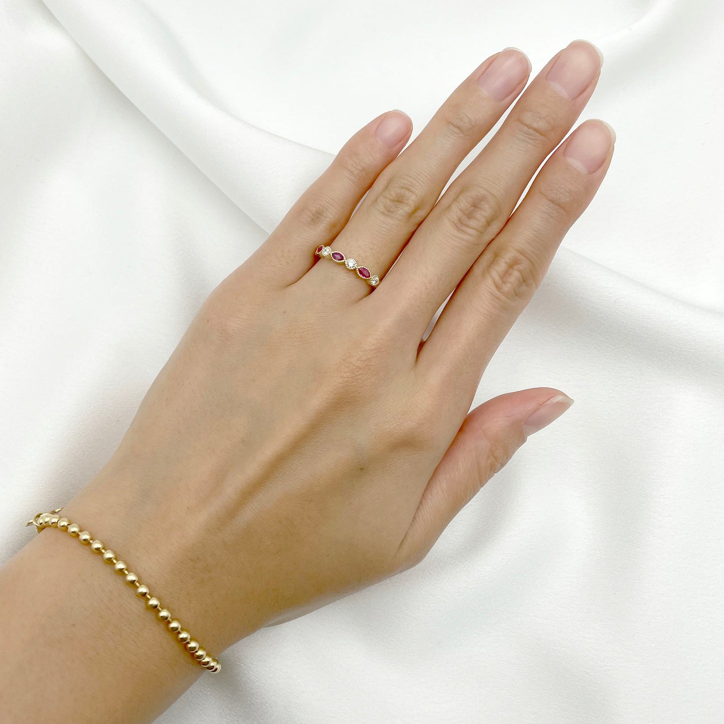 14K MARQUISE RUBY DIAMOND ART DECO BAND