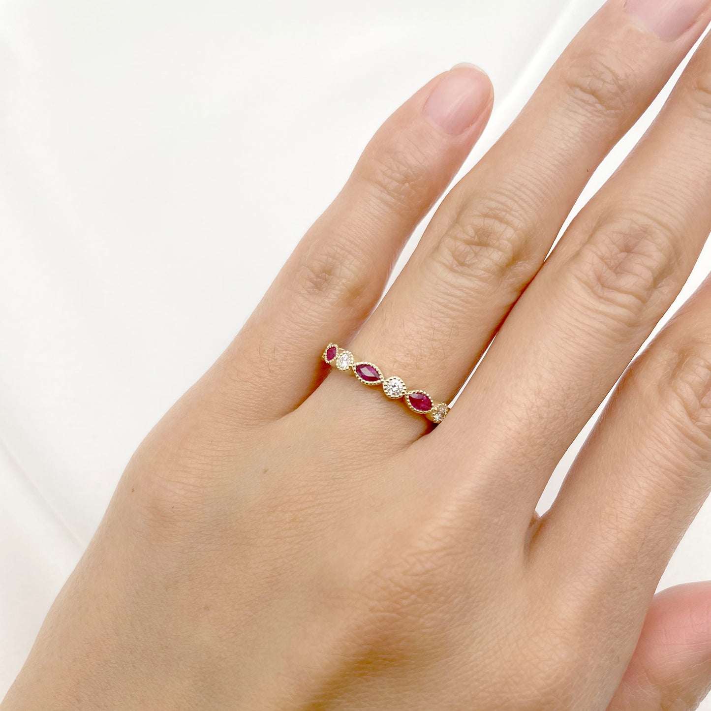 14K MARQUISE RUBY DIAMOND ART DECO BAND