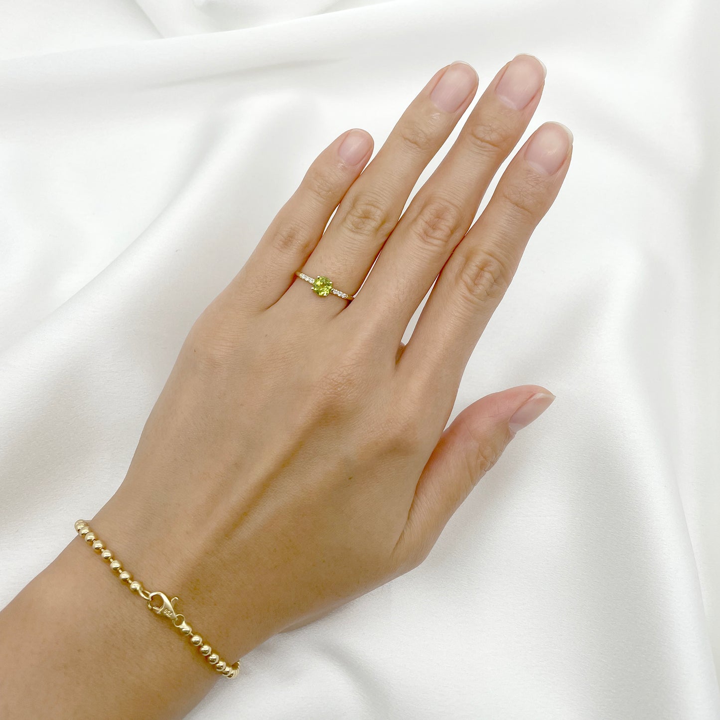14K ROUND PERIDOT DIAMOND RING
