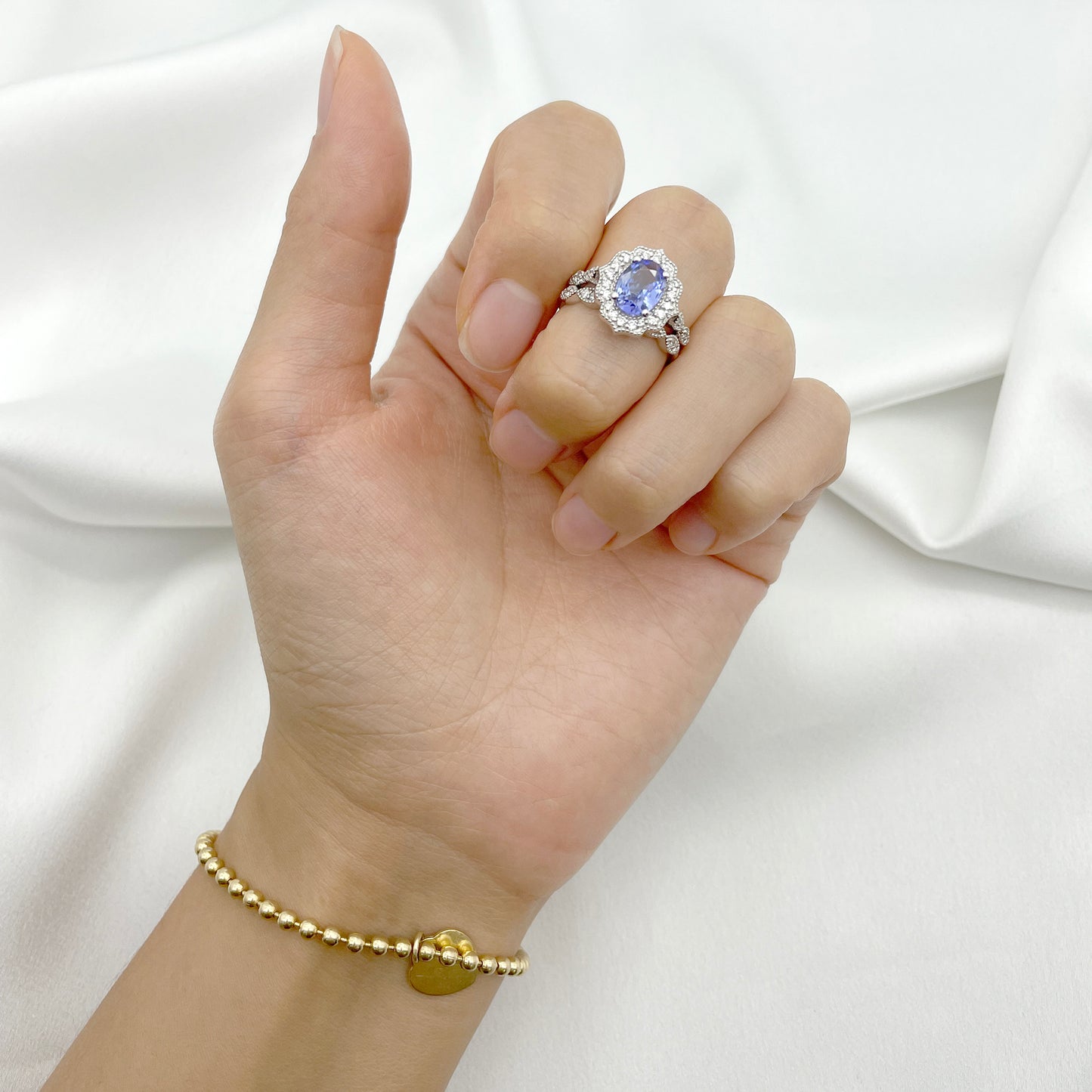 14K TANZANITE DIAMOND FLORAL BRIDAL SET