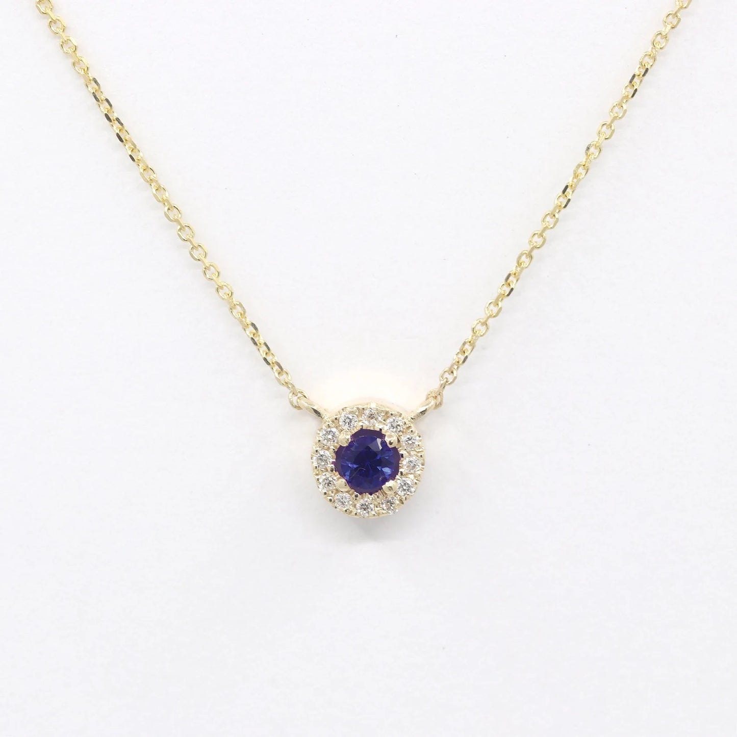14K 3MM SAPPHIRE DIAMOND HALO EAR NECKLACE