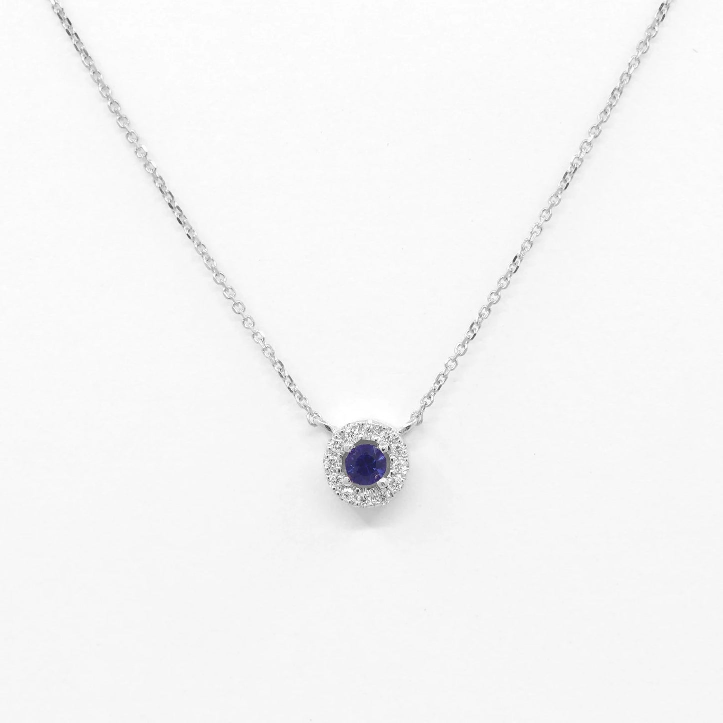 14K 3MM SAPPHIRE DIAMOND HALO EAR NECKLACE