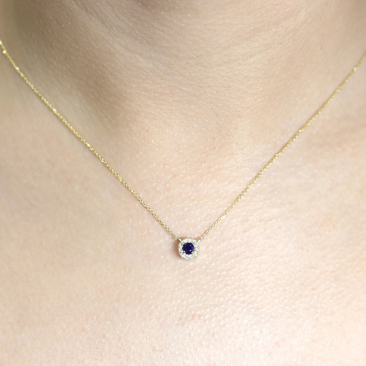14K 3MM SAPPHIRE DIAMOND HALO EAR NECKLACE