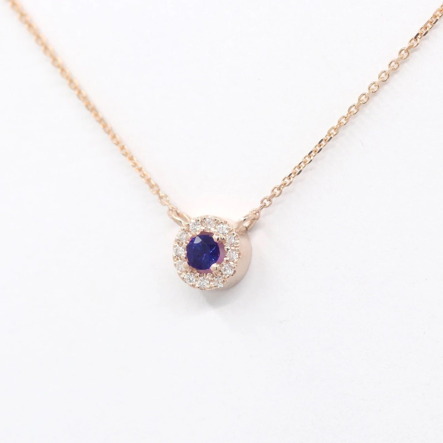 14K 3MM SAPPHIRE DIAMOND HALO EAR NECKLACE