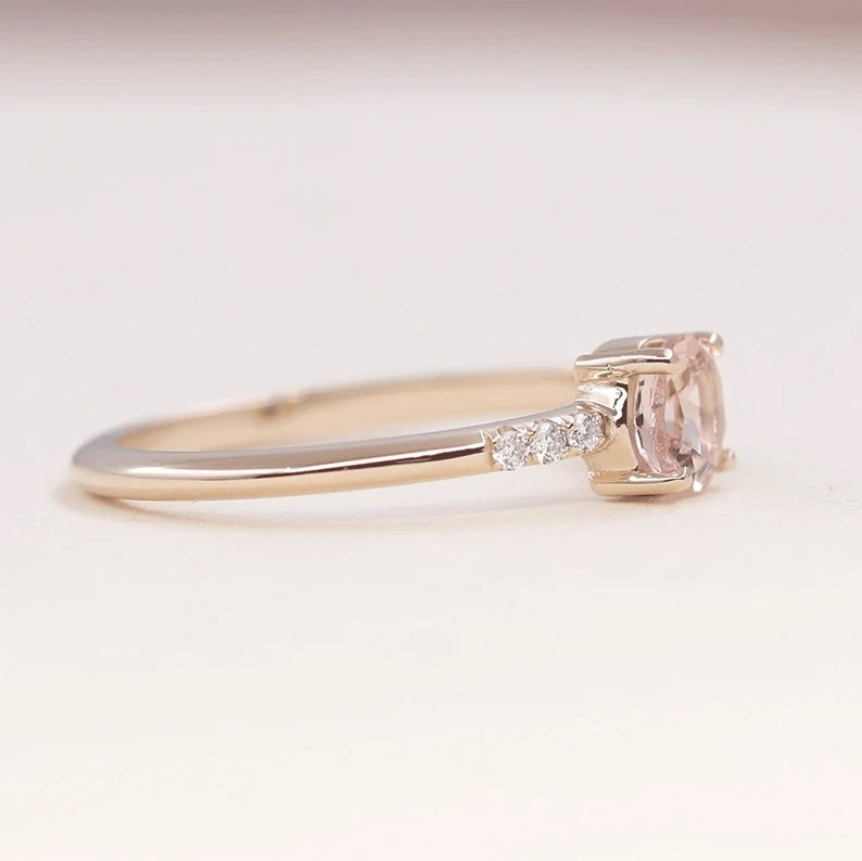 14K ROUND MORGANITE DIAMOND RING