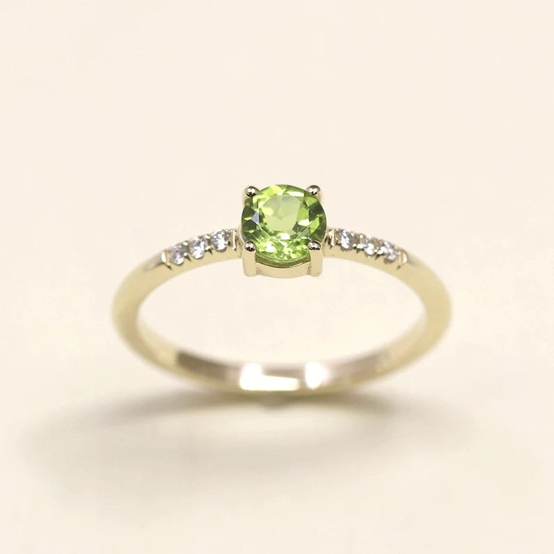 14K ROUND PERIDOT DIAMOND RING