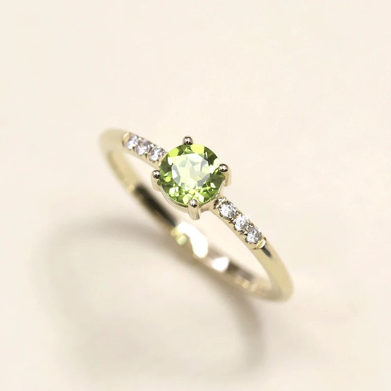 14K ROUND PERIDOT DIAMOND RING