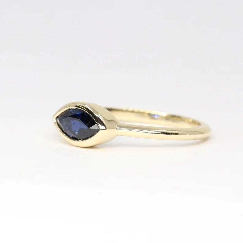 14K MARQUISE SAPPHIRE BEZEL RING