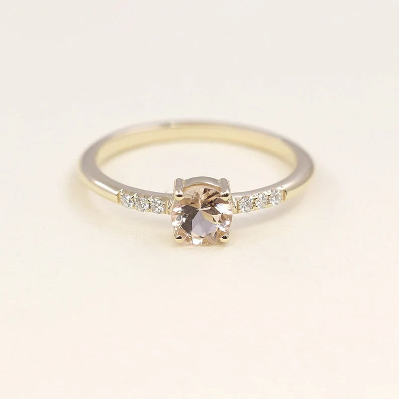 14K ROUND MORGANITE DIAMOND RING