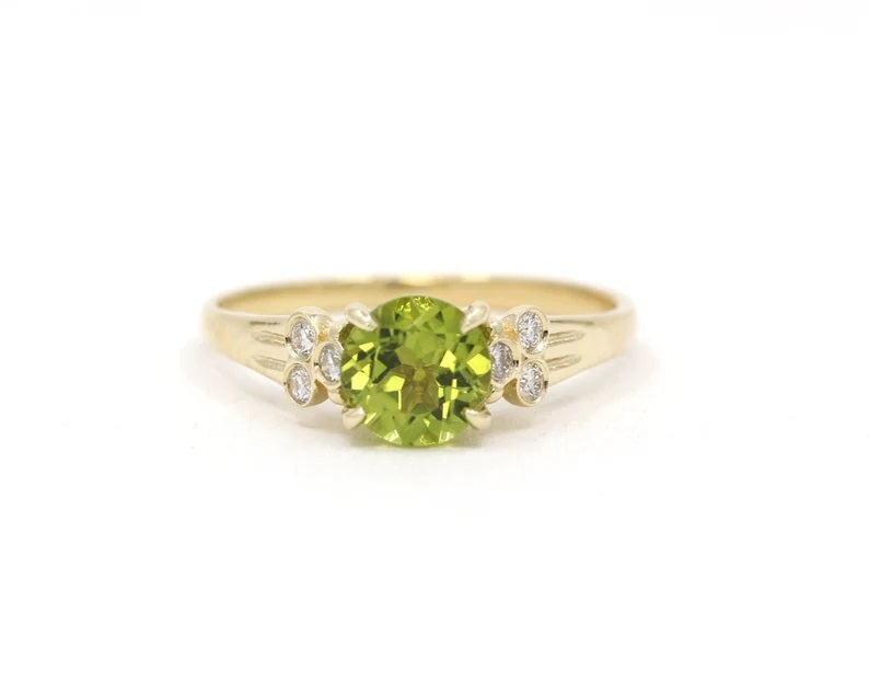 14K ROUND PERIDOT DIAMOND BEZEL CLUSTER RING