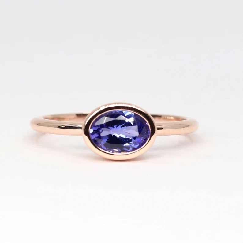 14K OVAL TANZANITE BEZEL RING