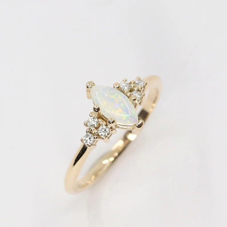 14K MARQUISE OPAL DIAMOND CLUSTER RING