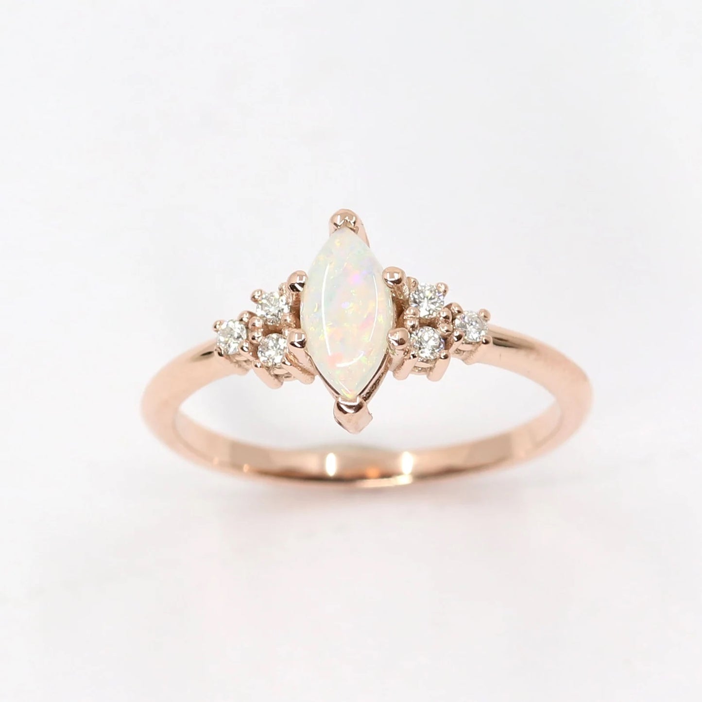 14K MARQUISE OPAL DIAMOND CLUSTER RING