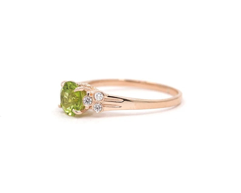 14K ROUND PERIDOT DIAMOND BEZEL CLUSTER RING