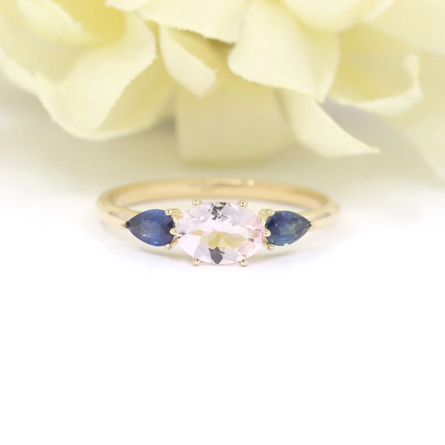 14K OVAL PINK MORGANITE PEAR SAPPHIRE RING