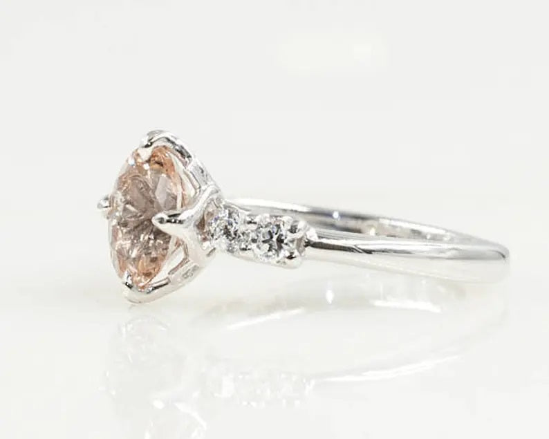 14K OVAL MORGANITE DIAMOND RING
