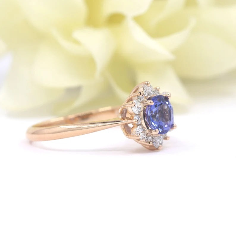 14K TANZANITE DIAMOND FLOWER RING