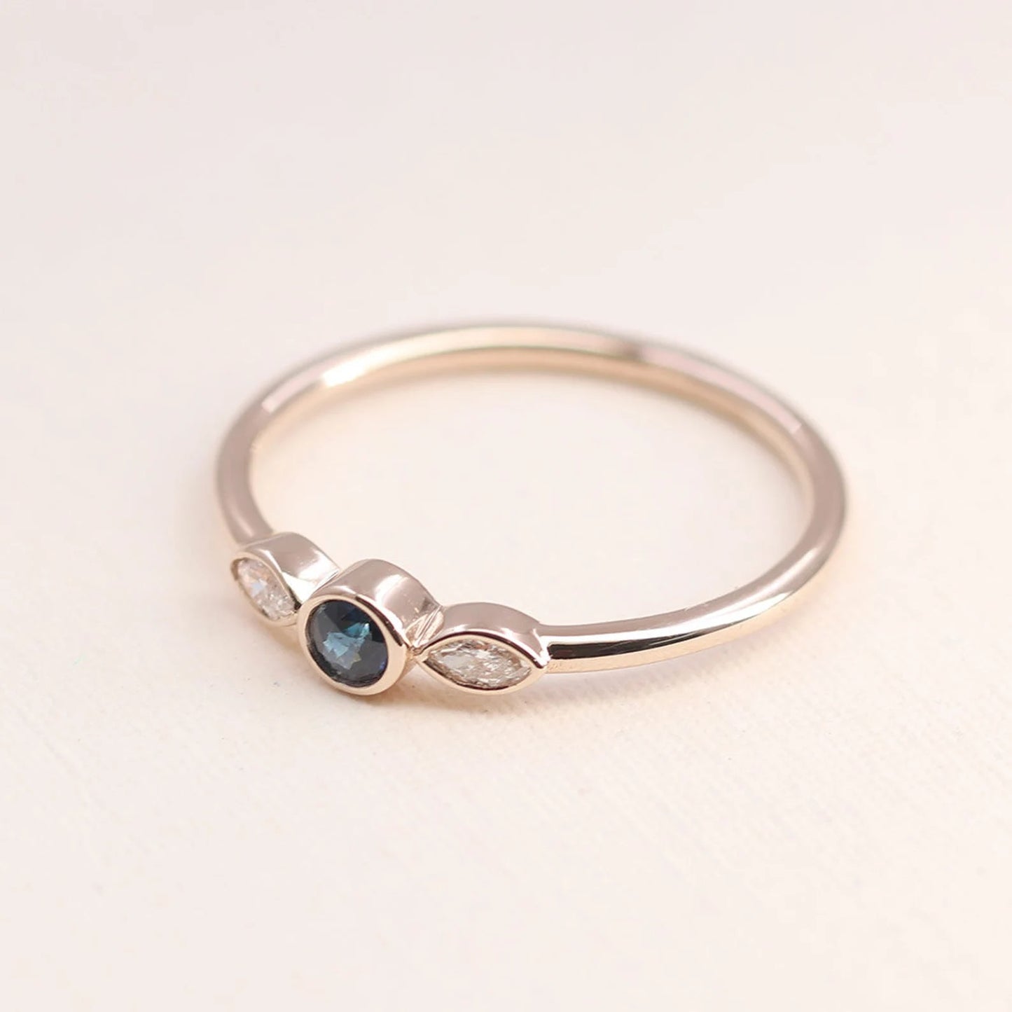 14K SAPPHIRE MARQUISE DIAMOND BEZEL RING