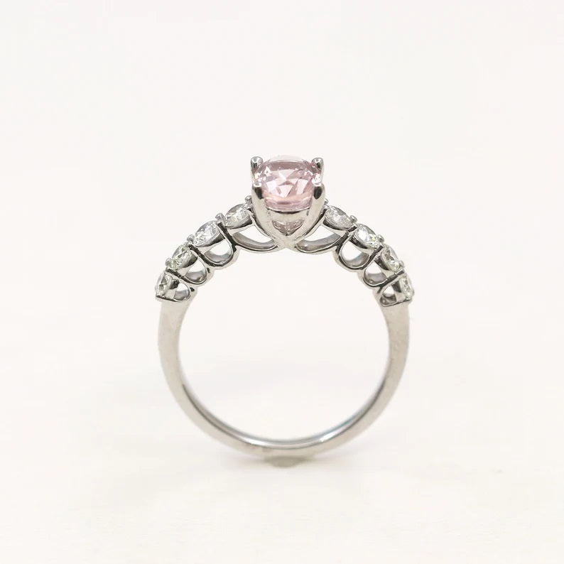 14K OVAL PINK MORGANITE DIAMOND RING