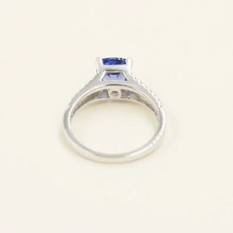 14K CUSHION TANZANITE DIAMOND DOUBLE BAND RING