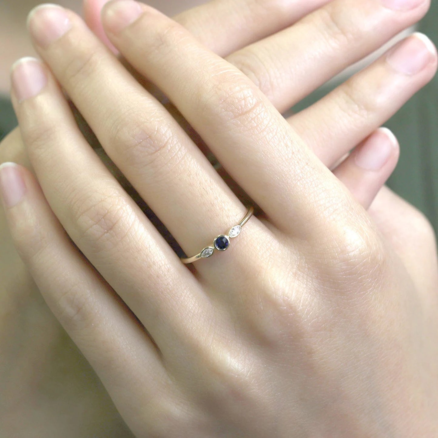 14K SAPPHIRE MARQUISE DIAMOND BEZEL RING