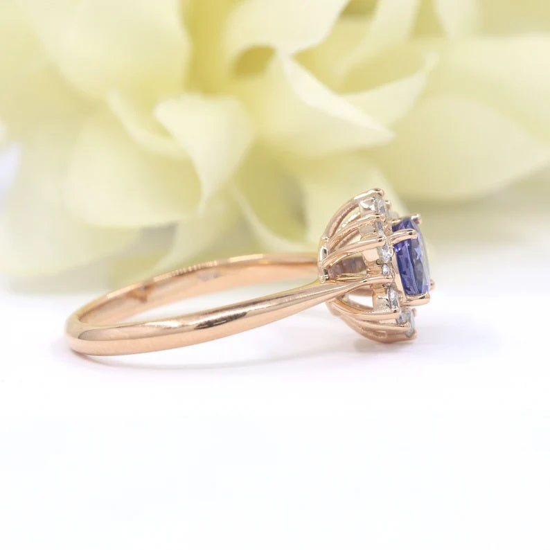 14K TANZANITE DIAMOND FLOWER RING