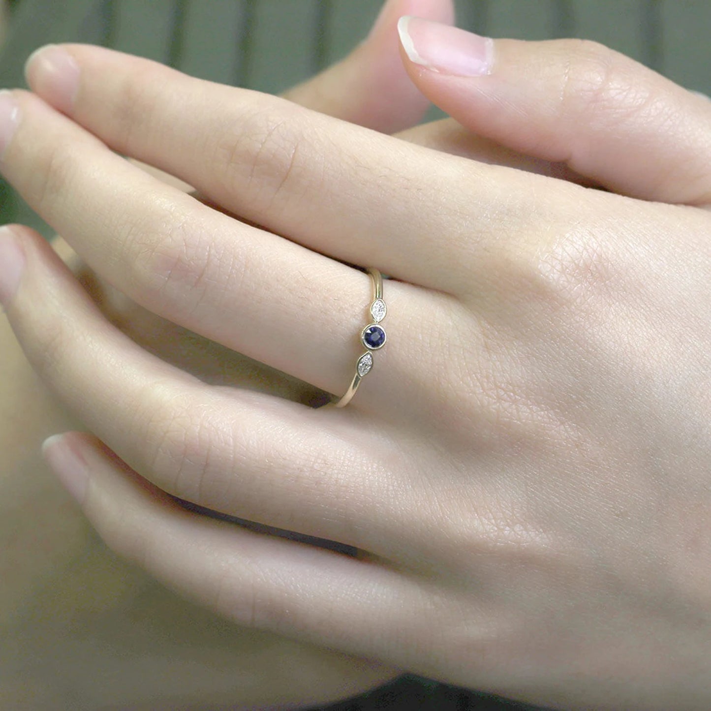 14K SAPPHIRE MARQUISE DIAMOND BEZEL RING