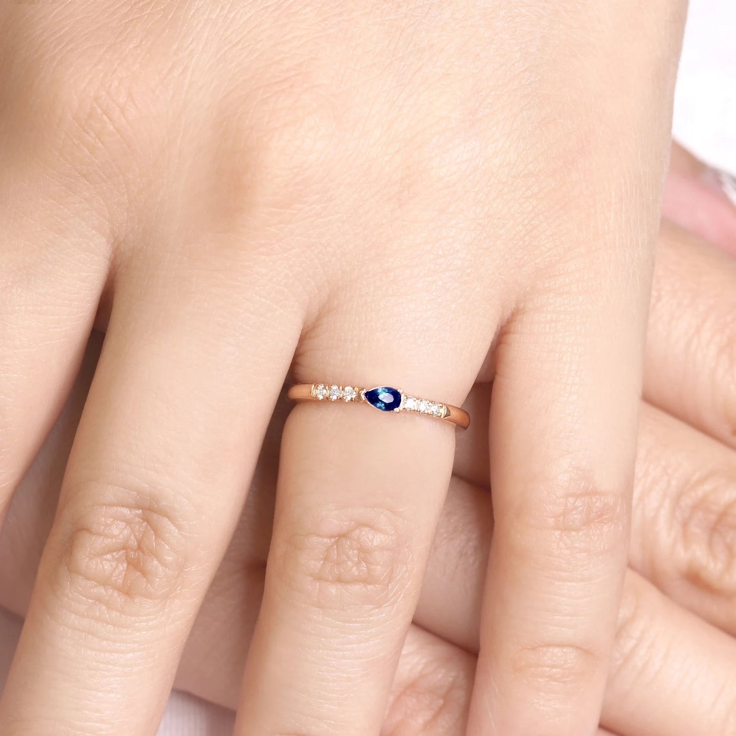 14K PEAR SAPPHIRE DIAMOND BAND