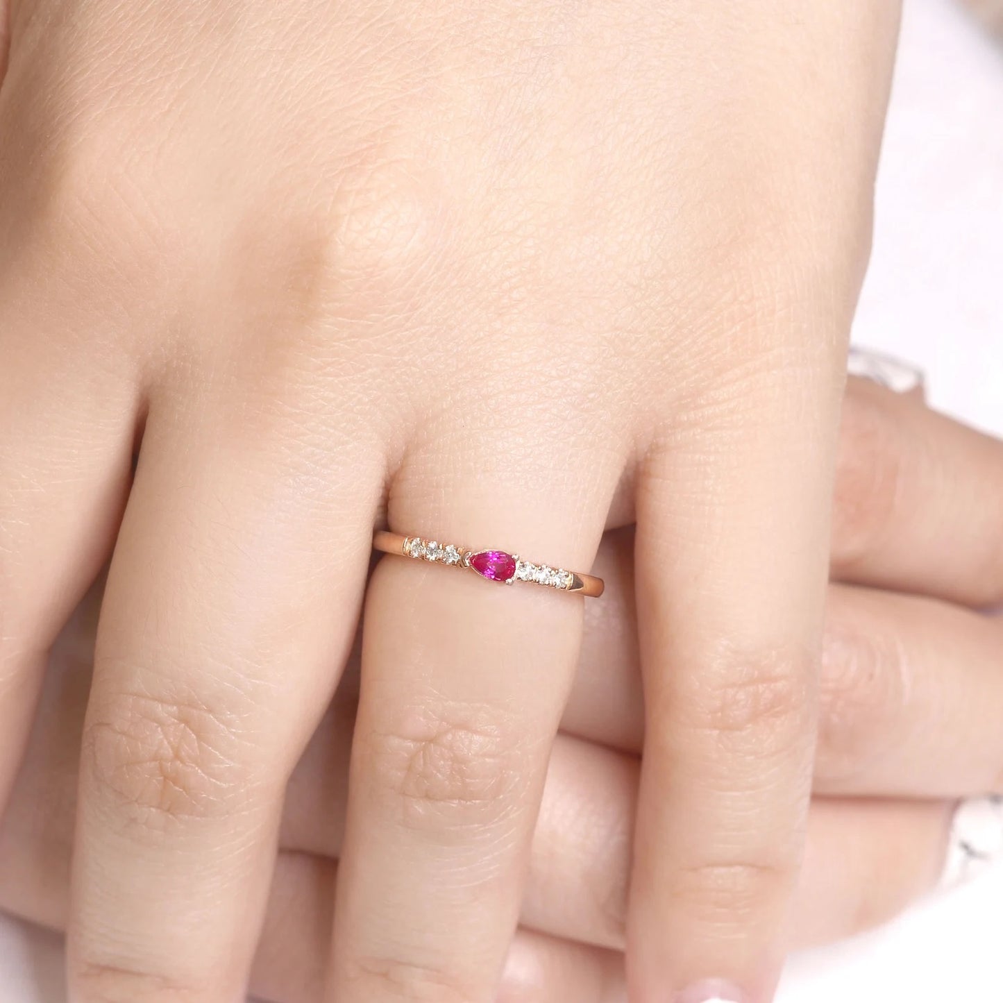 14K PEAR RUBY DIAMOND BAND