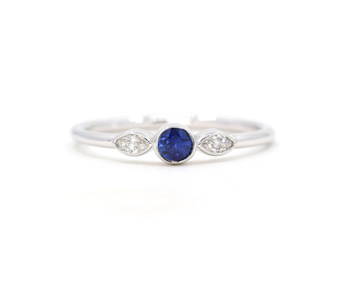 14K SAPPHIRE MARQUISE DIAMOND BEZEL RING