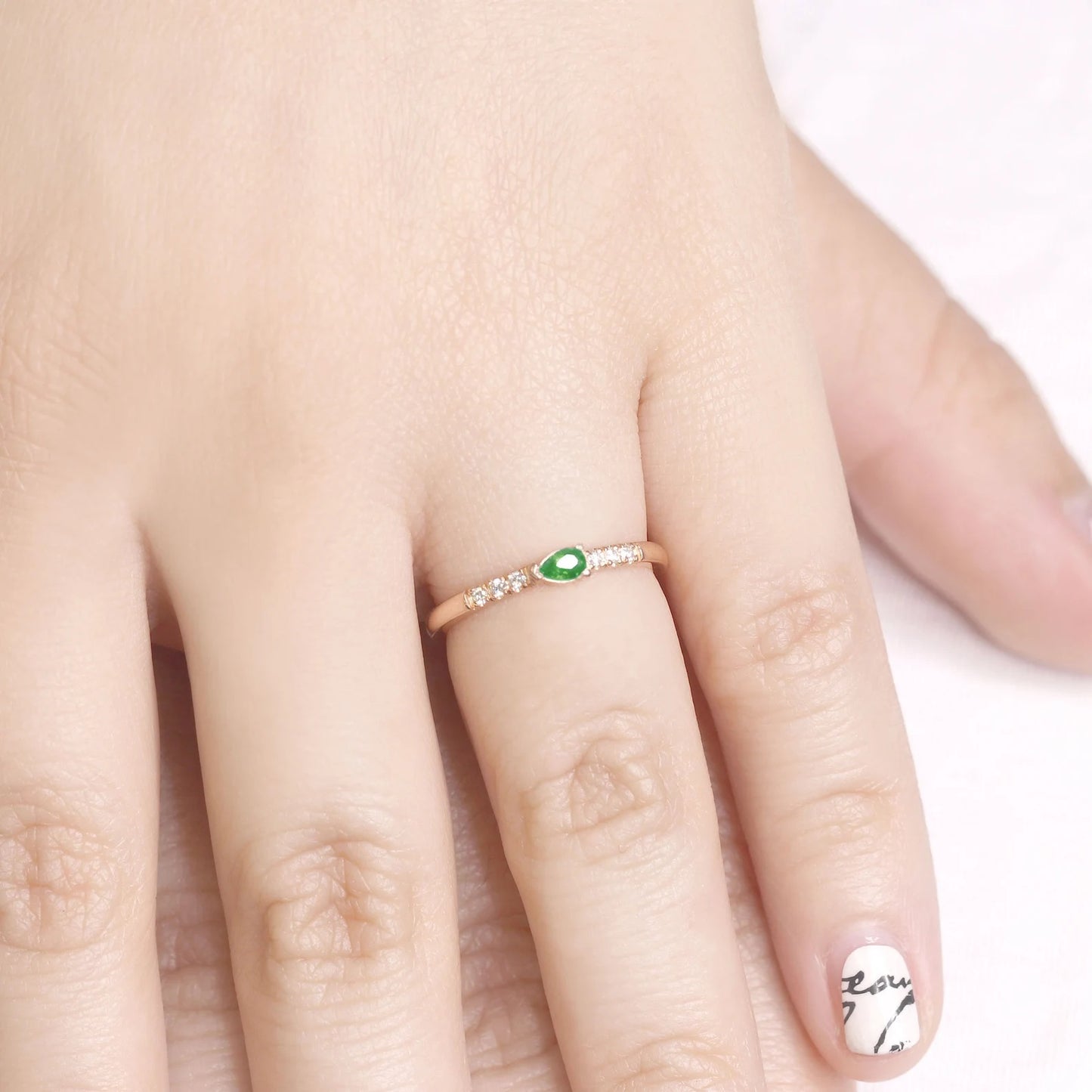 14K PEAR EMERALD DIAMOND BAND