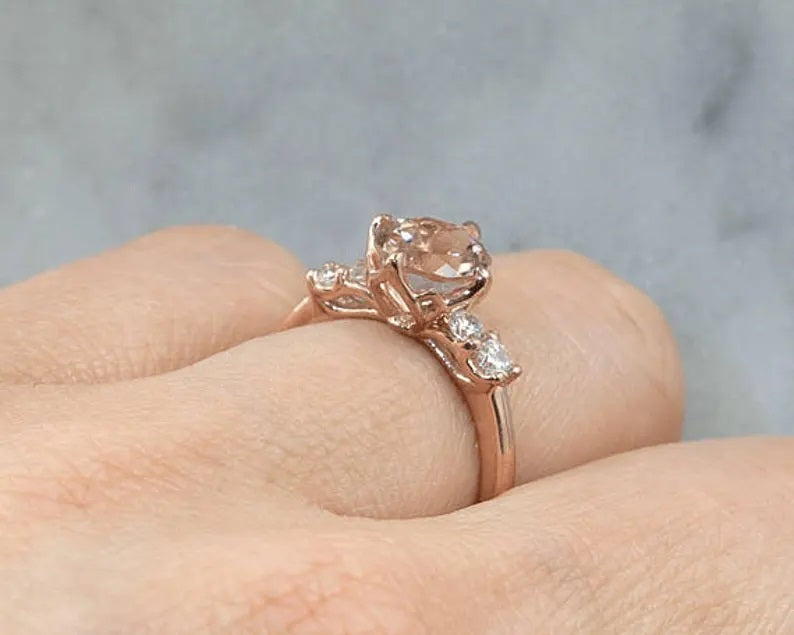 14K OVAL MORGANITE DIAMOND RING
