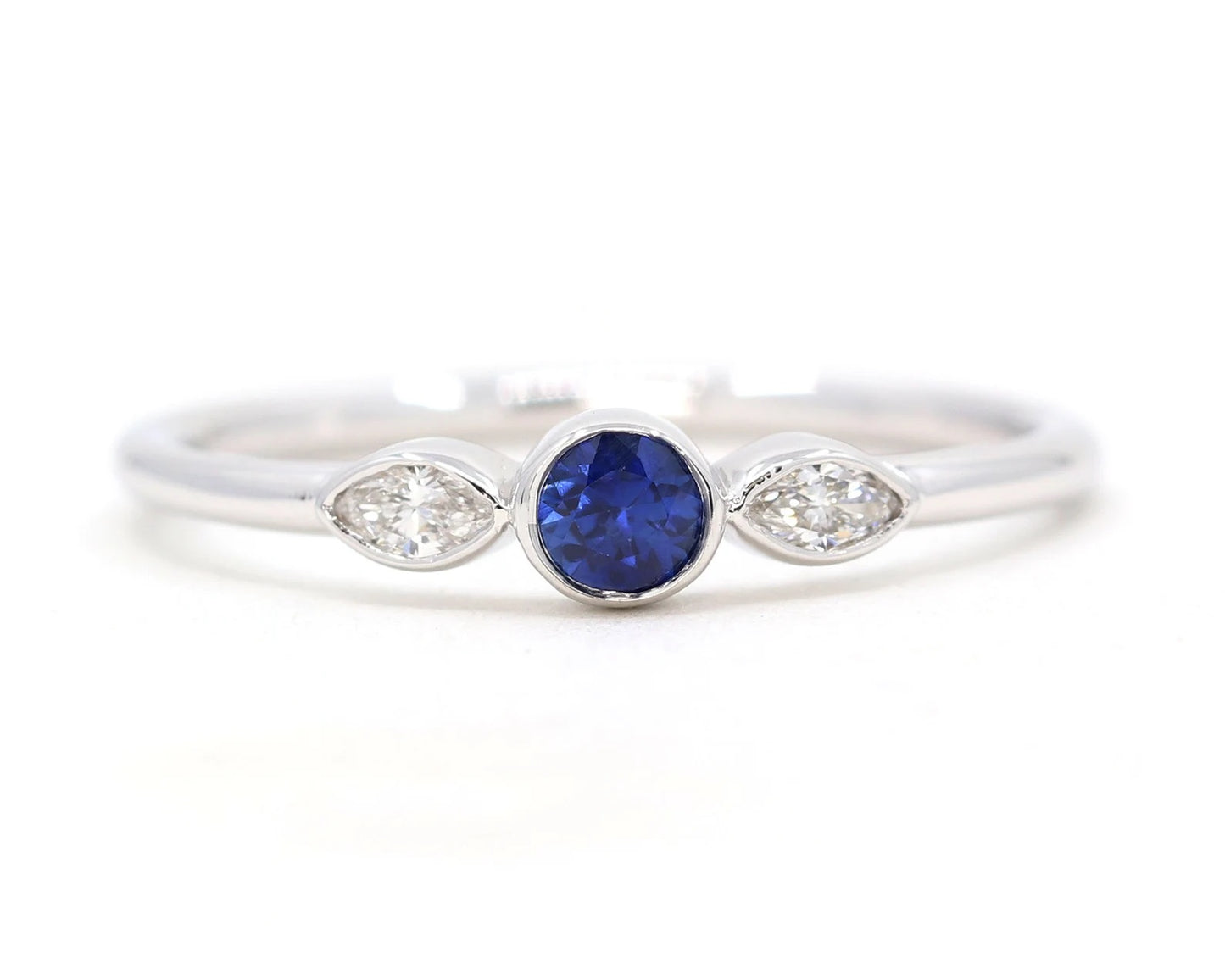 14K SAPPHIRE MARQUISE DIAMOND BEZEL RING