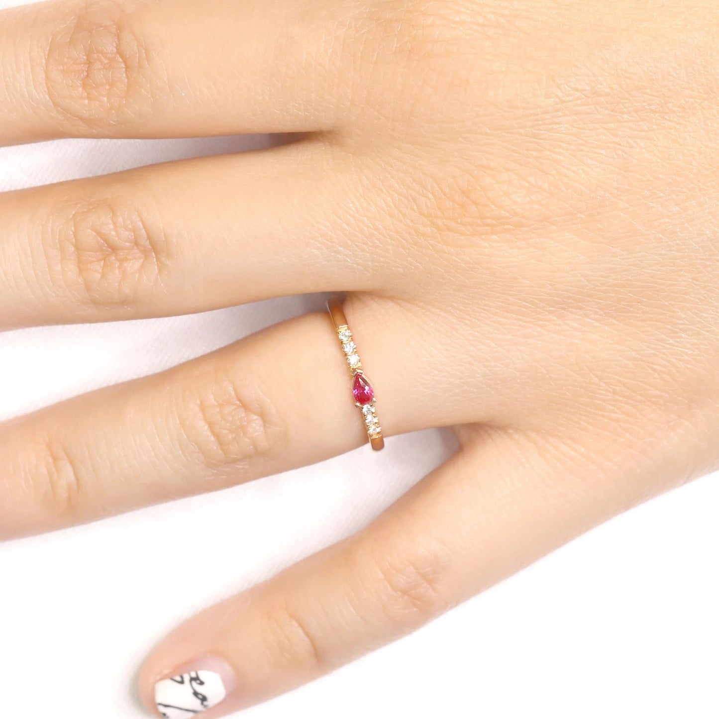14K PEAR RUBY DIAMOND BAND