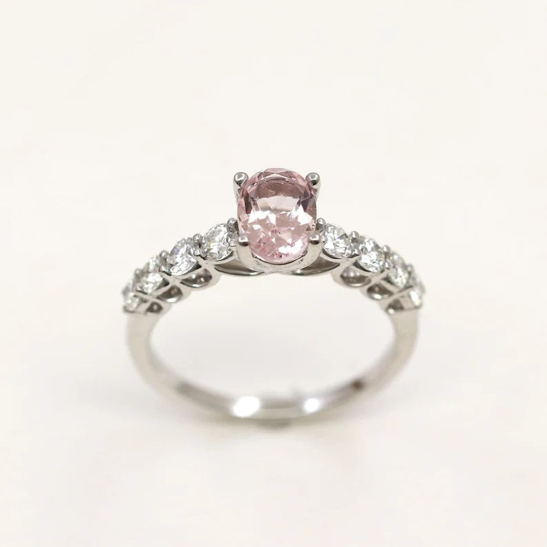 14K OVAL PINK MORGANITE DIAMOND RING