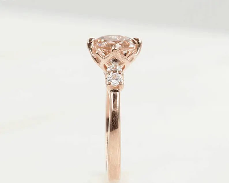 14K OVAL MORGANITE DIAMOND RING