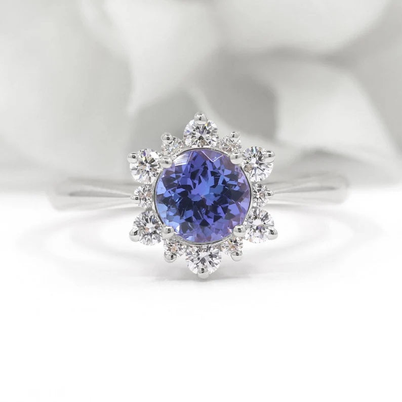 14K TANZANITE DIAMOND FLOWER RING